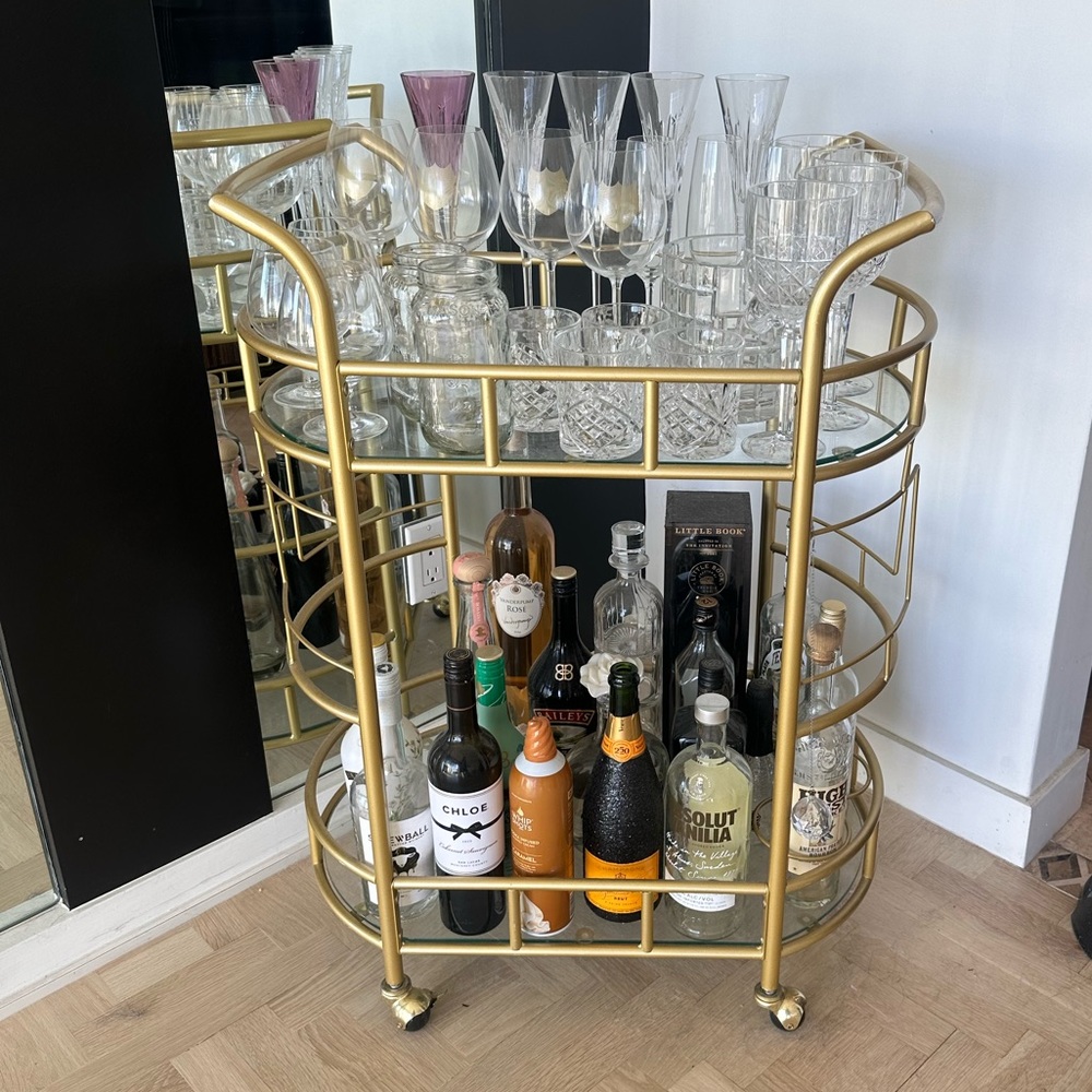 Glass and Gold Bar Cart!